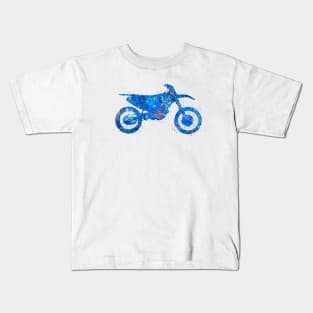 Motocross watercolor blue art Kids T-Shirt